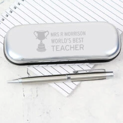 Personalised Teacher Trophy Pen And Box Set