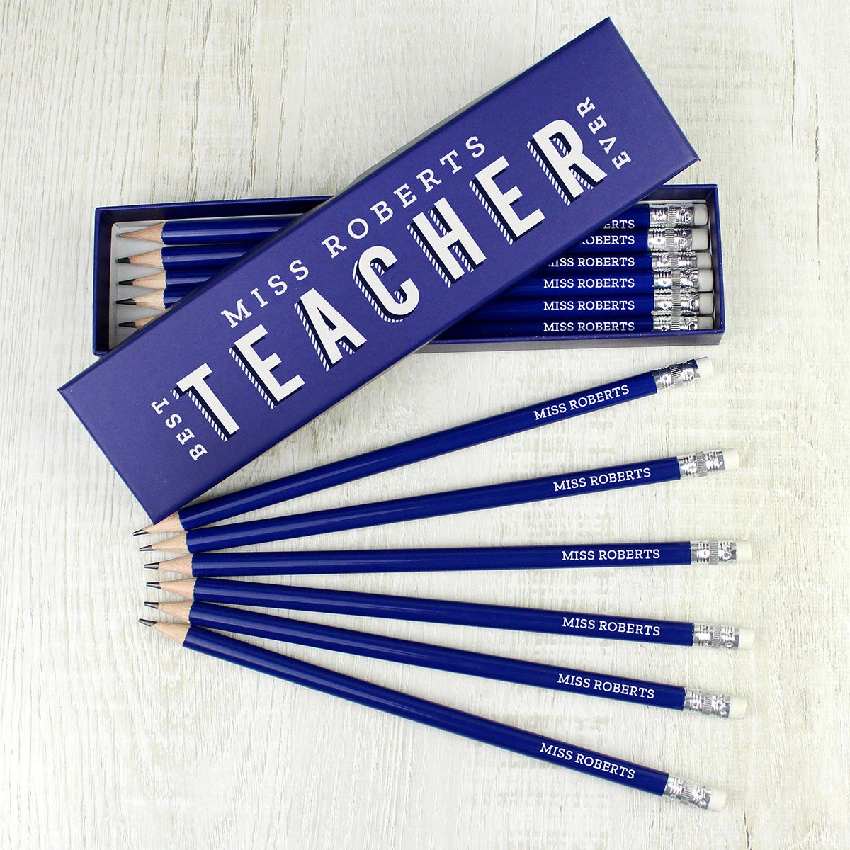Personalised Best Teacher Ever Box And 12 Blue HB Pencils 3 Personalised Best Teacher Ever Box And 12 Blue HB Pencils