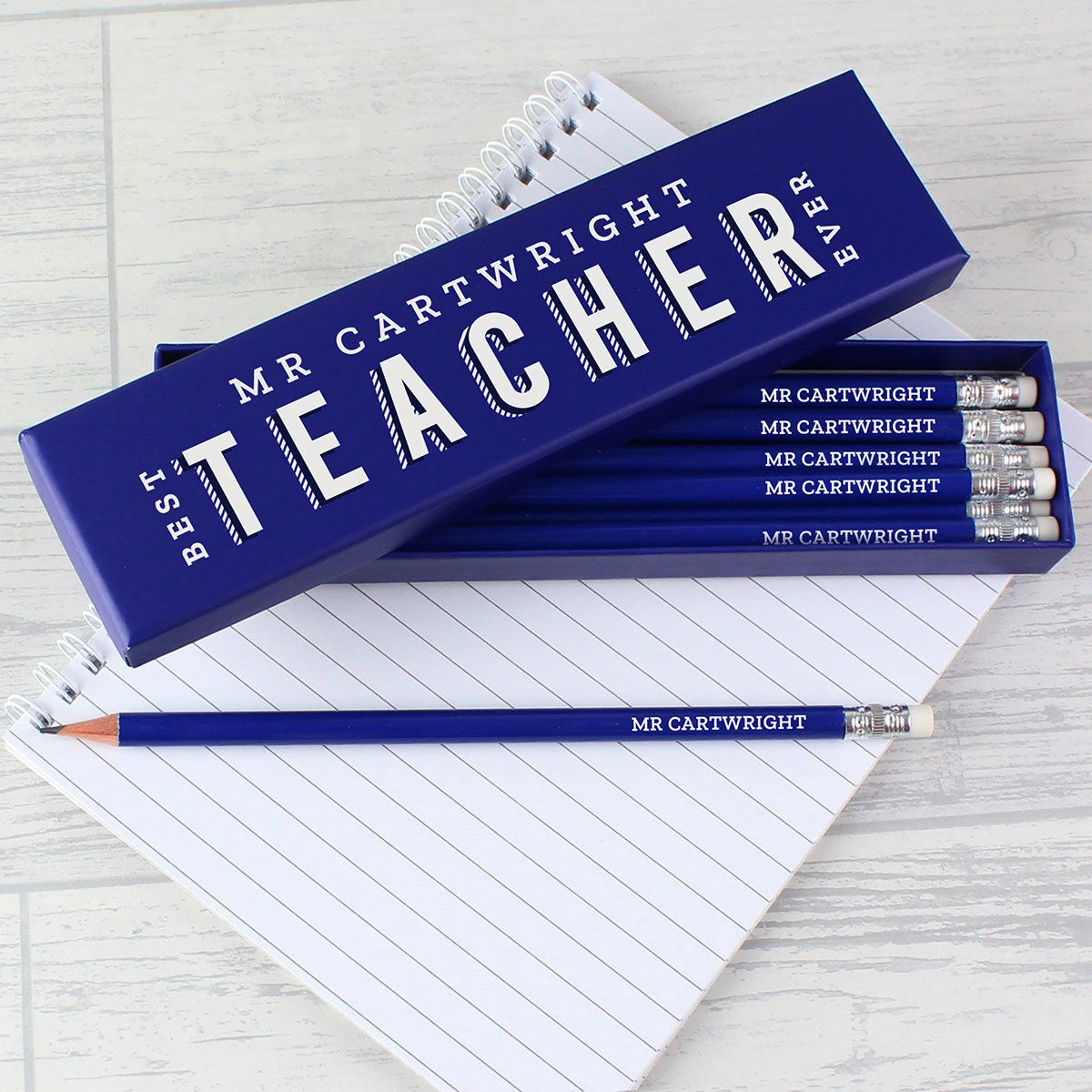 Personalised Best Teacher Ever Box And 12 Blue HB Pencils 5 Personalised Best Teacher Ever Box And 12 Blue HB Pencils - Image 3