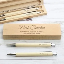 Personalised Wooden Pen And Pencil Box Set -Children's Peripheral Store personalised memento company p0111b25 wooden pen and pencil set 8