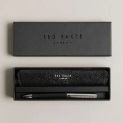 Ted Baker DANNS Black Leather Pen And Pouch Set